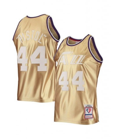 Men's Pete Maravich Gold New Orleans Jazz 75th Anniversary 1974-75 Hardwood Classics Swingman Jersey $62.90 Jersey