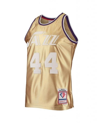 Men's Pete Maravich Gold New Orleans Jazz 75th Anniversary 1974-75 Hardwood Classics Swingman Jersey $62.90 Jersey