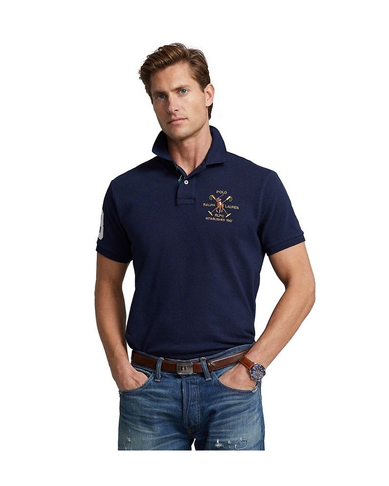 Men's Custom Slim Fit Mesh Polo Shirt Blue $52.65 Polo Shirts