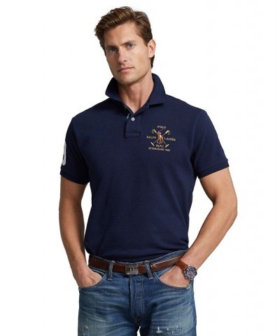 Men's Custom Slim Fit Mesh Polo Shirt Blue $52.65 Polo Shirts