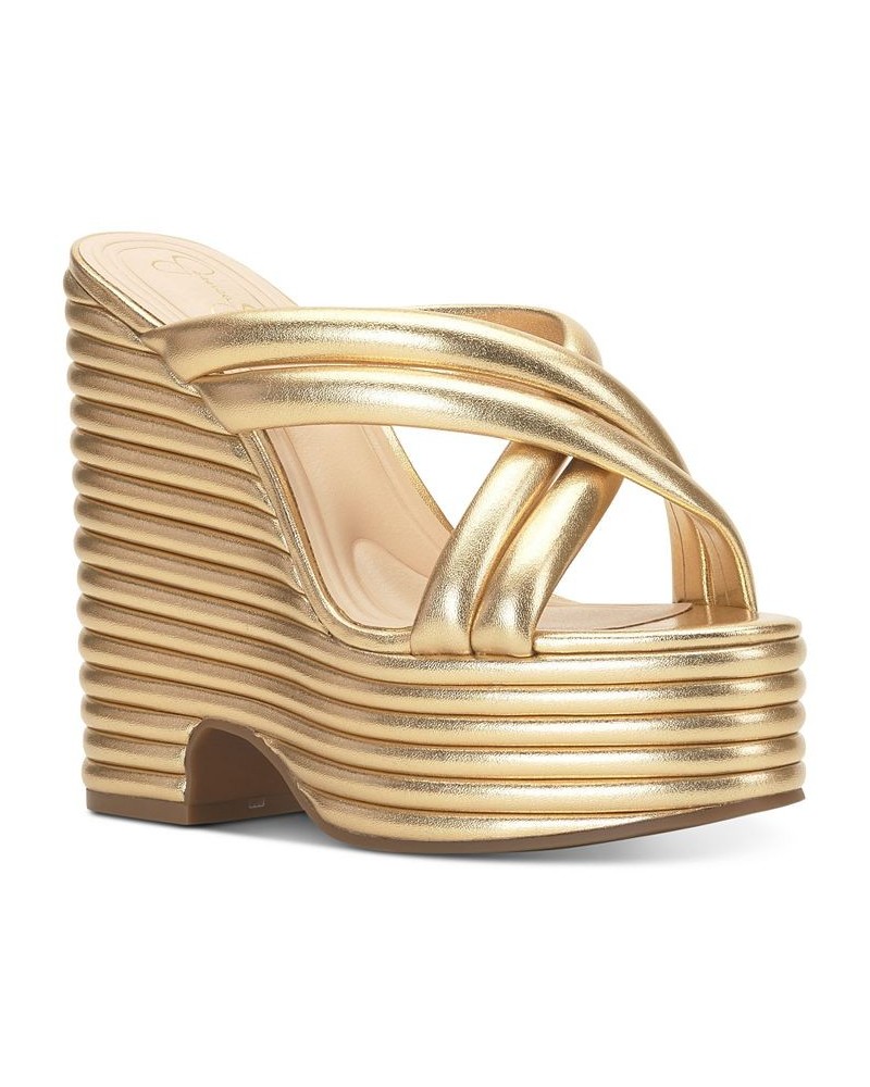 Women's Citlali Slip-On Platform Wedge Sandals Gold $58.80 Shoes