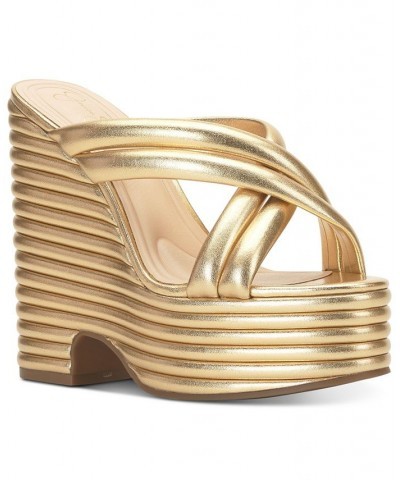 Women's Citlali Slip-On Platform Wedge Sandals Gold $58.80 Shoes