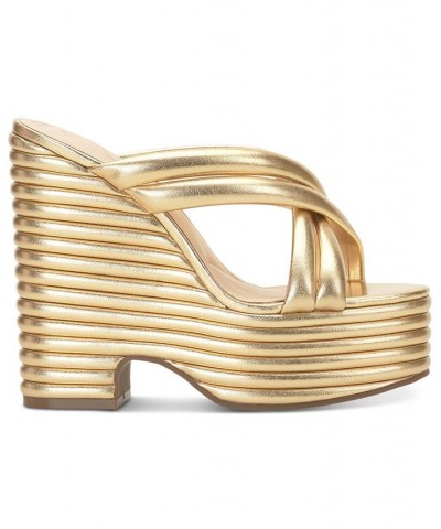 Women's Citlali Slip-On Platform Wedge Sandals Gold $58.80 Shoes