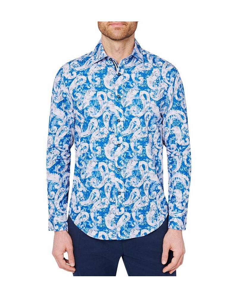 Men's Slim-Fit Blue Paisley Performance Shirt Blue $27.86 Shirts