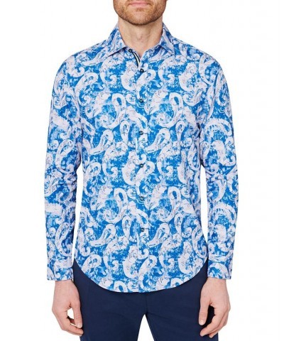 Men's Slim-Fit Blue Paisley Performance Shirt Blue $27.86 Shirts