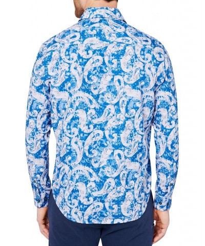 Men's Slim-Fit Blue Paisley Performance Shirt Blue $27.86 Shirts