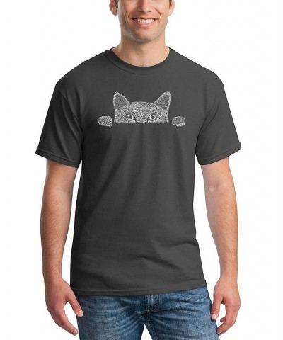 Men's Peeking Cat Word Art T-shirt Gray $10.00 T-Shirts