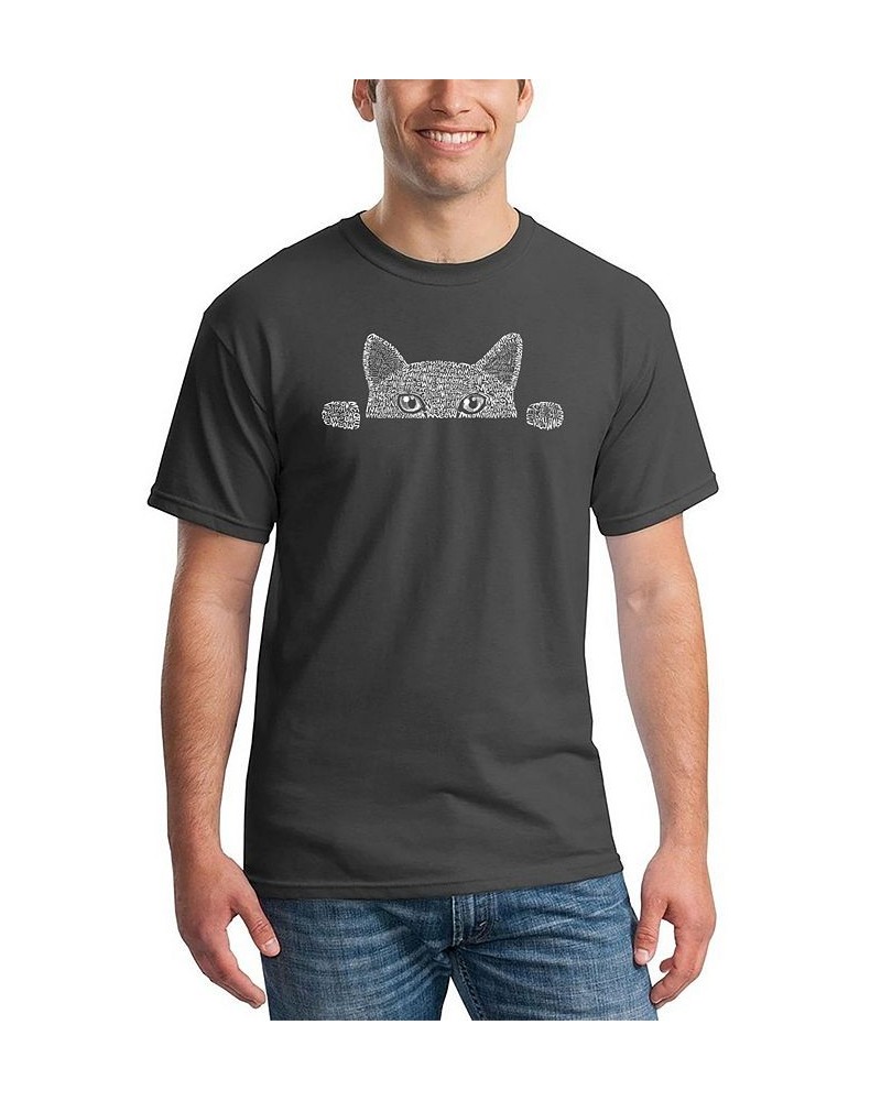 Men's Peeking Cat Word Art T-shirt Gray $10.00 T-Shirts