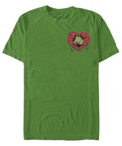 Men's Hulk Smash Heart Short Sleeve Crew T-shirt Green $19.24 T-Shirts