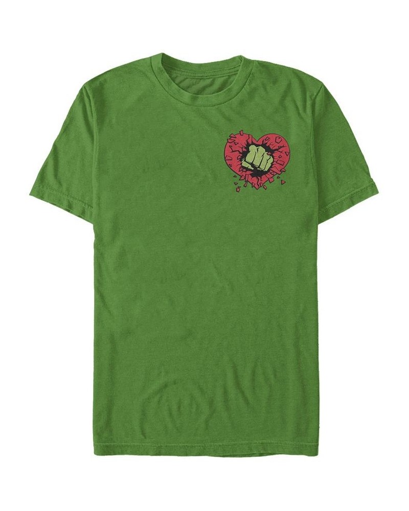 Men's Hulk Smash Heart Short Sleeve Crew T-shirt Green $19.24 T-Shirts