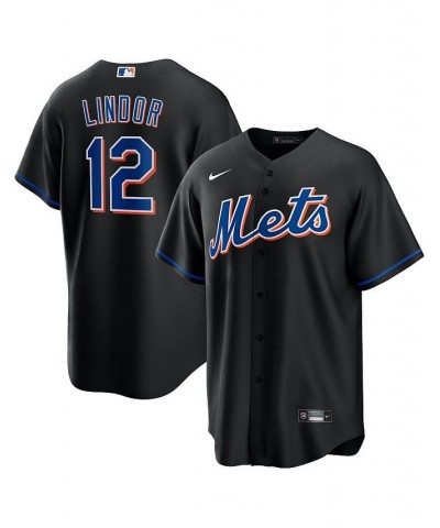 Men's Francisco Lindor Black New York Mets 2022 Alternate Replica Player Jersey $62.35 Jersey