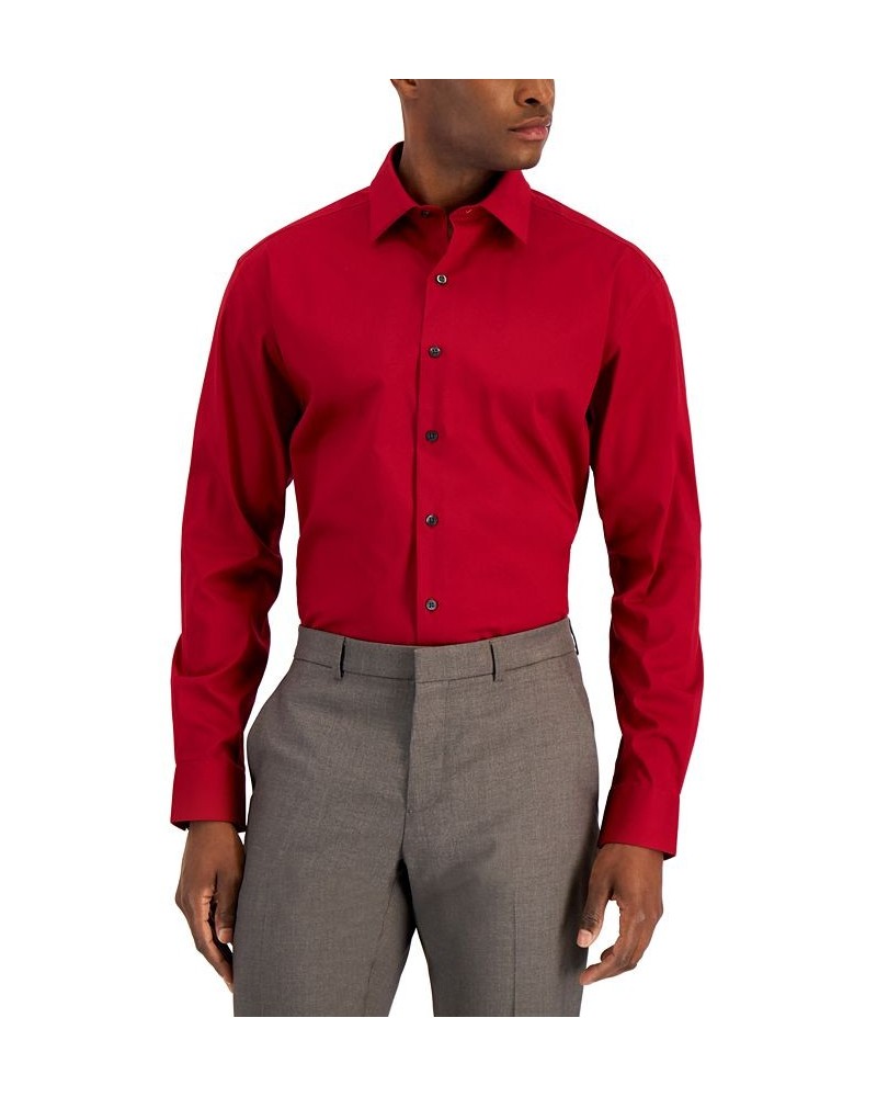 Men's Regular Fit 2-Way Stretch Stain Resistant Dress Shirt Red $19.50 Dress Shirts