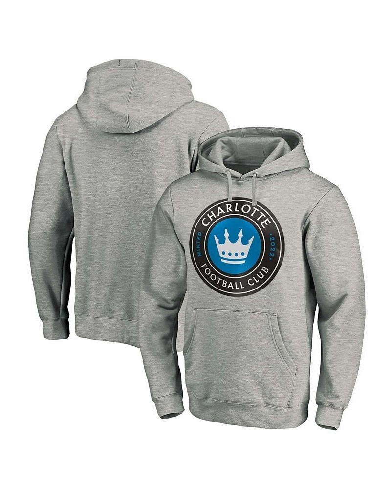 Men's Heathered Gray Charlotte FC Primary Logo Pullover Hoodie $29.57 Sweatshirt