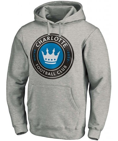 Men's Heathered Gray Charlotte FC Primary Logo Pullover Hoodie $29.57 Sweatshirt