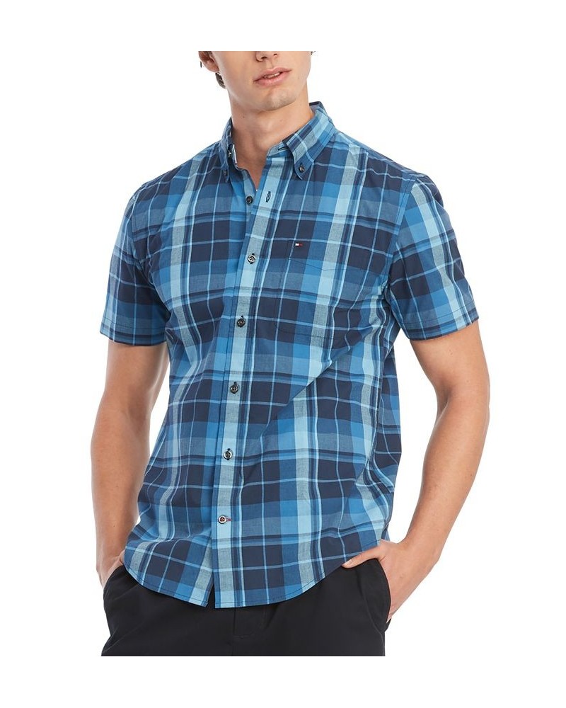 Men's Marley Plaid Regular Fit Short Sleeve Woven Shirt Blue $38.16 Shirts