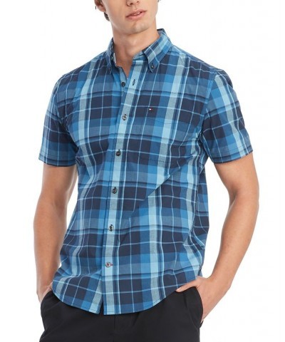 Men's Marley Plaid Regular Fit Short Sleeve Woven Shirt Blue $38.16 Shirts