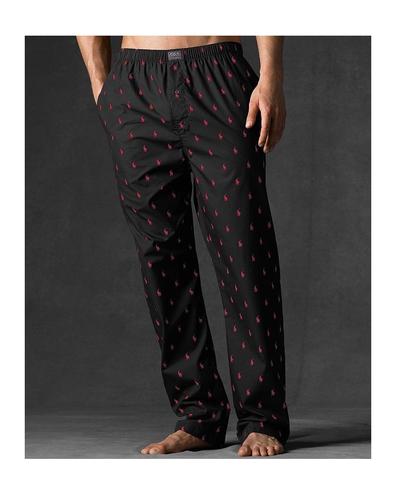 Men's Polo Player Pajama Pants Black/Red $27.95 Pajama