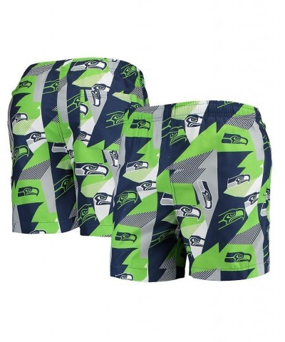 Men's College Navy and Neon Green Seattle Seahawks Geo Print Swim Trunks $24.96 Swimsuits