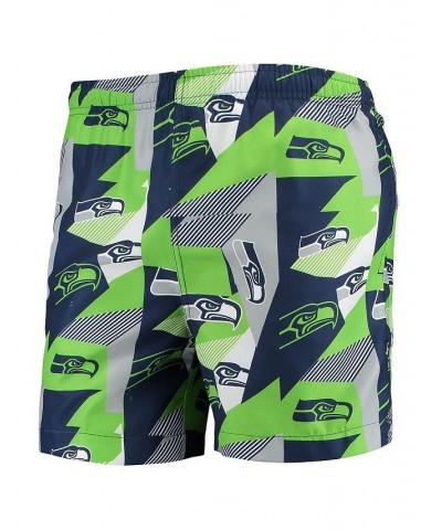 Men's College Navy and Neon Green Seattle Seahawks Geo Print Swim Trunks $24.96 Swimsuits