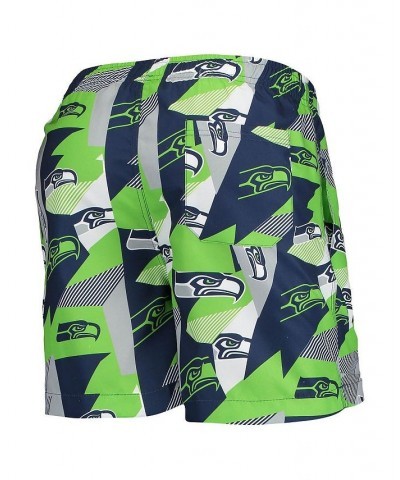 Men's College Navy and Neon Green Seattle Seahawks Geo Print Swim Trunks $24.96 Swimsuits