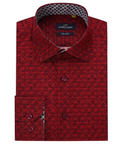 Men's Business Geometric Long Sleeve Button Down Shirt Red $14.00 Dress Shirts