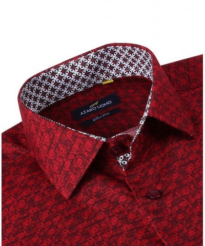 Men's Business Geometric Long Sleeve Button Down Shirt Red $14.00 Dress Shirts