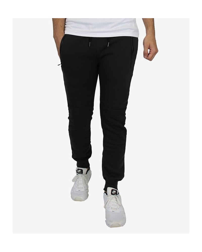 Men's Slim Fit Fleece Jogger Sweatpants with Heat Seal Zipper Pockets Black $17.64 Pants