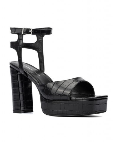 Women's Hilari Wide Width Heels Sandals Black $31.30 Shoes