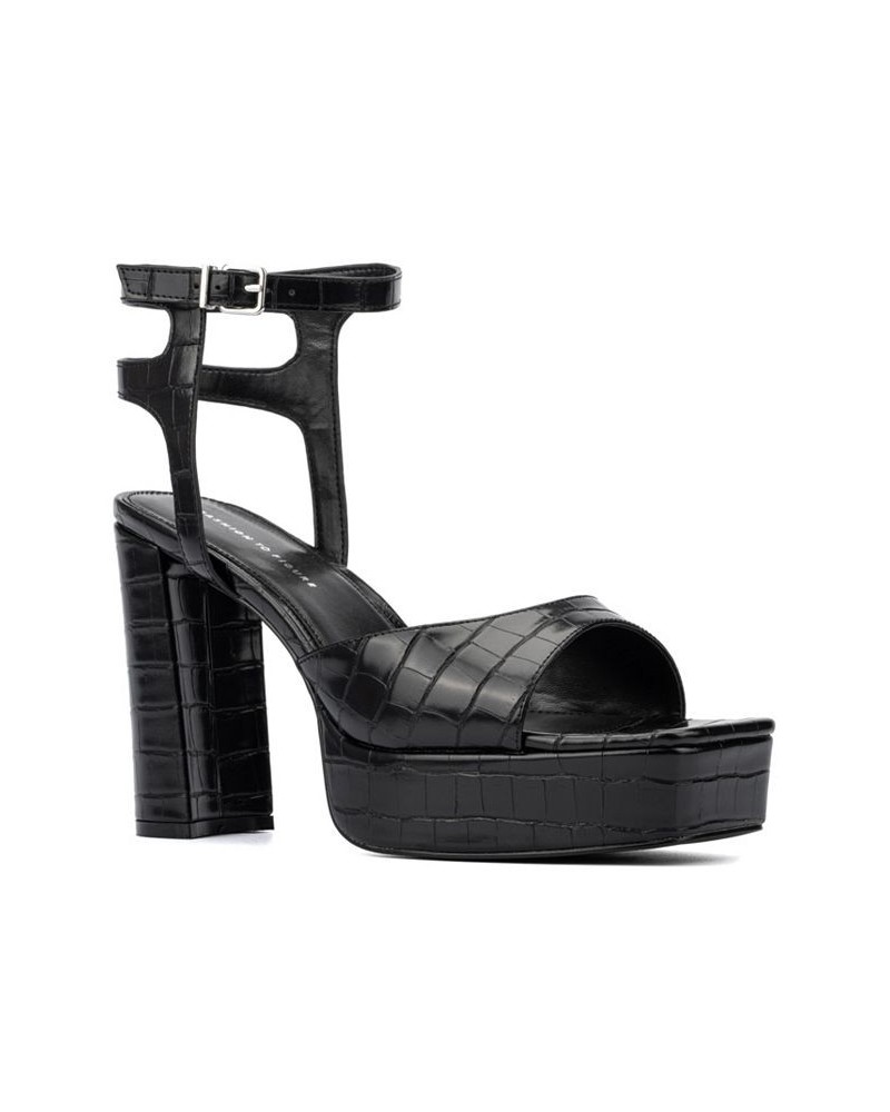 Women's Hilari Wide Width Heels Sandals Black $31.30 Shoes