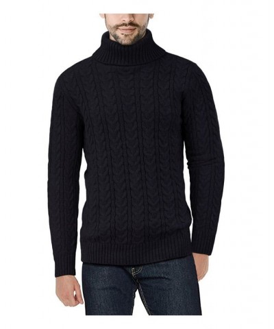 Men's Cable Knit Roll Neck Sweater Black $23.32 Sweaters