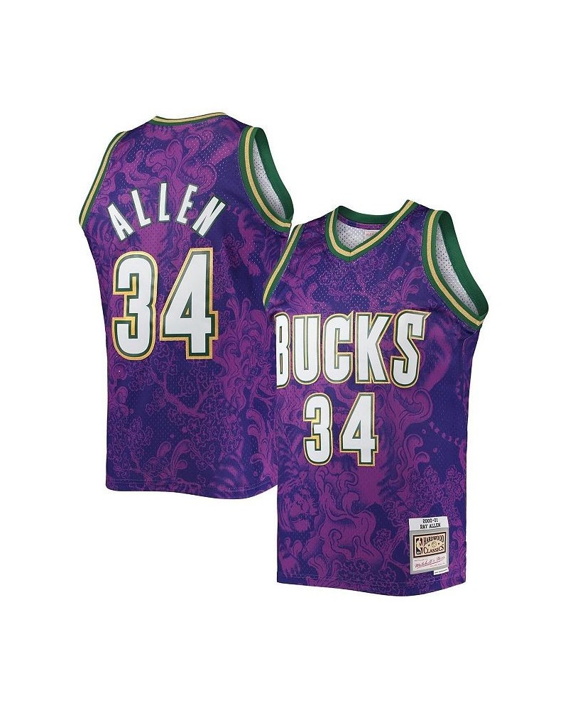 Men's Ray Allen Purple Milwaukee Bucks Hardwood Classics 2000-01 Lunar New Year Swingman Jersey $56.00 Jersey