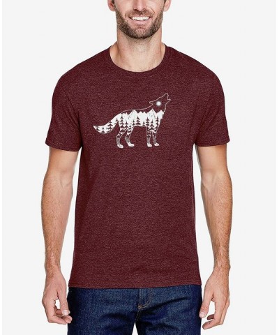 Men's Premium Blend Word Art Howling Wolf T-shirt Red $20.25 T-Shirts