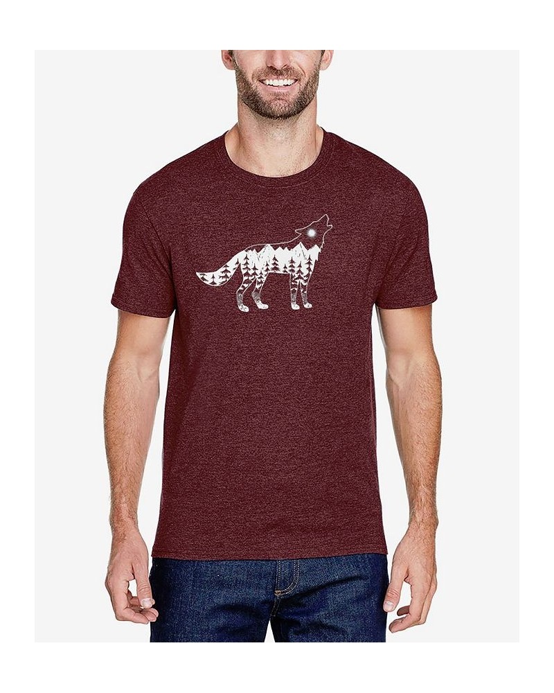 Men's Premium Blend Word Art Howling Wolf T-shirt Red $20.25 T-Shirts