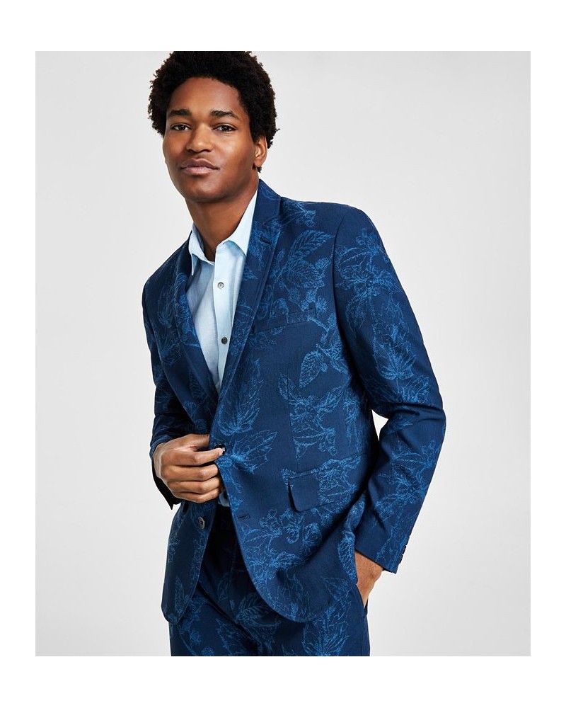 Men's Slim-Fit Foliage Print Blazer Blue $34.84 Blazers