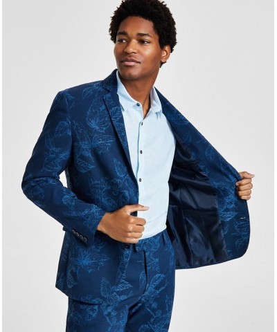 Men's Slim-Fit Foliage Print Blazer Blue $34.84 Blazers