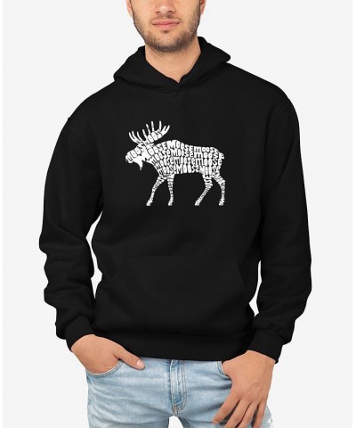 Men's Moose Word Art Long Sleeve Hooded Sweatshirt Black $26.40 Sweatshirt