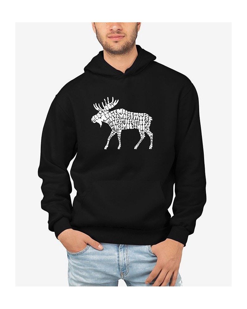 Men's Moose Word Art Long Sleeve Hooded Sweatshirt Black $26.40 Sweatshirt