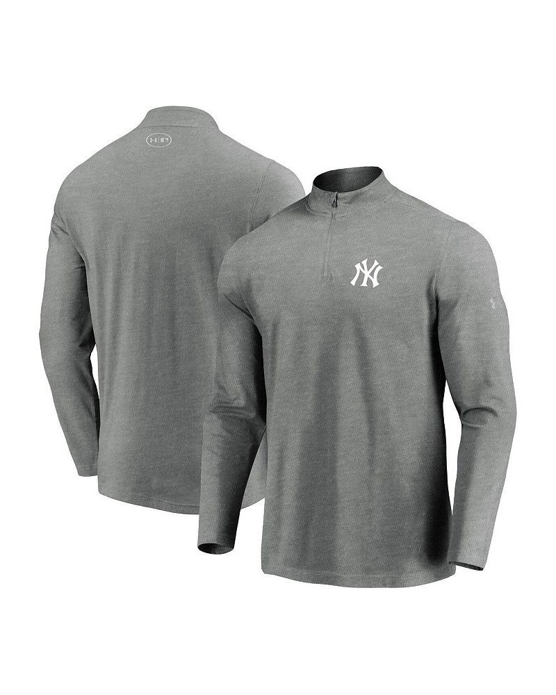 Men's Heathered Gray New York Yankees Passion Performance Tri-Blend Quarter-Zip Pullover Jacket $37.84 Jackets