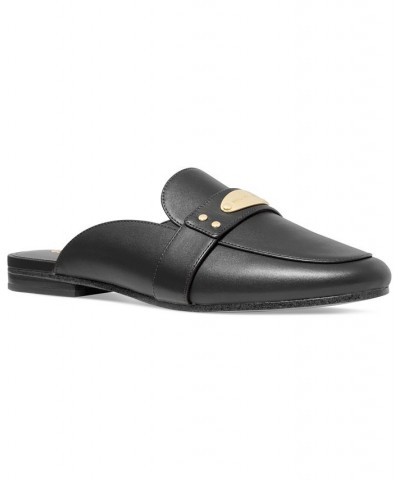 Women's MK Plate Mules Black $33.08 Shoes