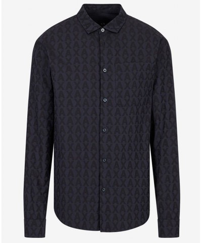 Men's Logo Jacquard Button-Down Shirt Blue $43.40 Shirts