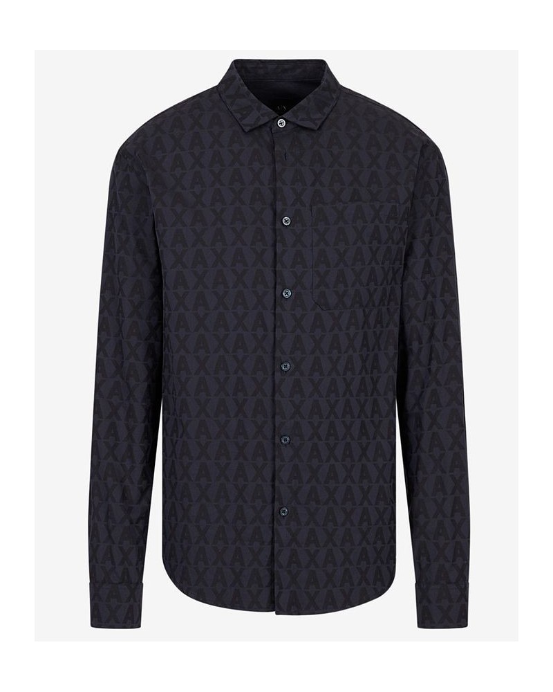 Men's Logo Jacquard Button-Down Shirt Blue $43.40 Shirts