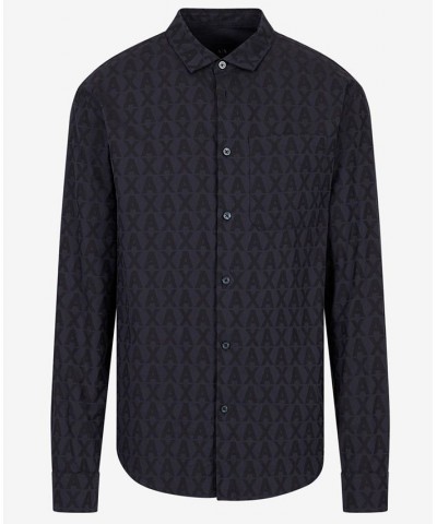 Men's Logo Jacquard Button-Down Shirt Blue $43.40 Shirts