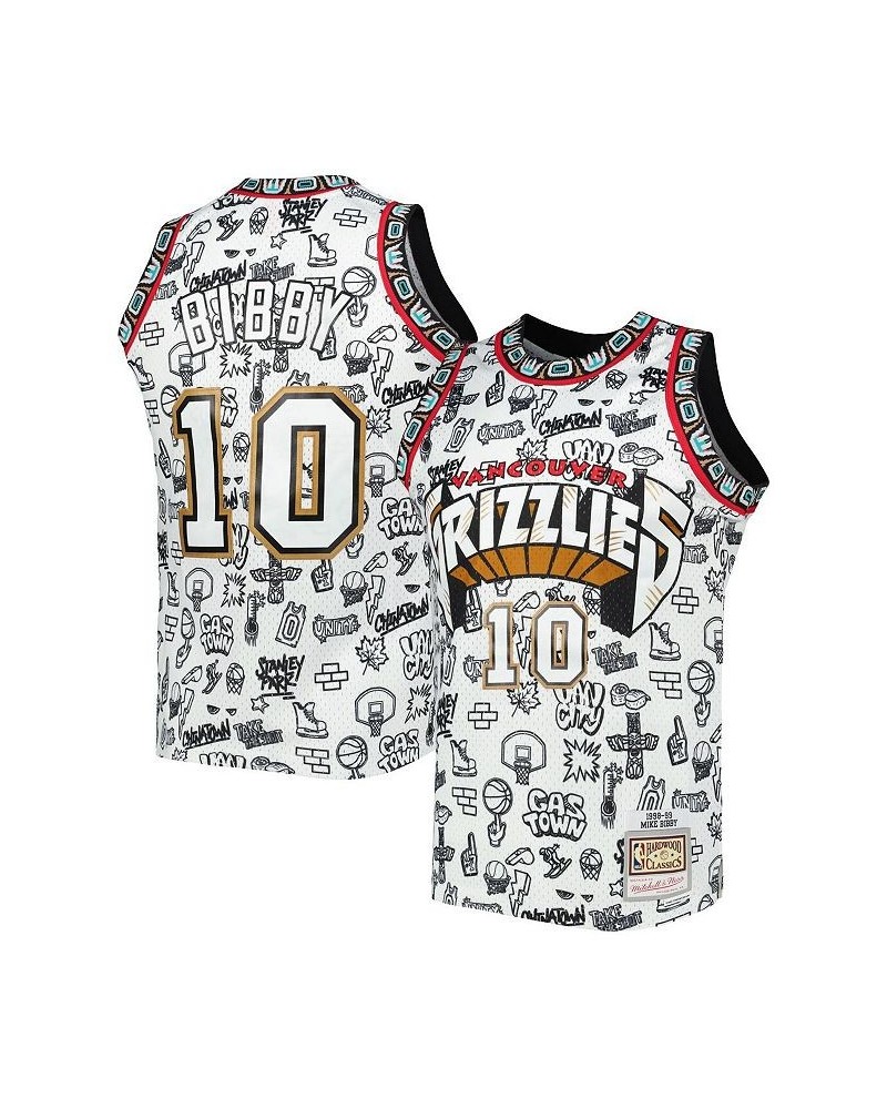 Men's Mike Bibby White Vancouver Grizzlies 1998-99 Hardwood Classics Doodle Swingman Player Jersey $74.25 Jersey