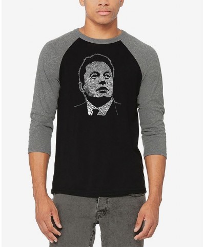 Men's Raglan Baseball 3/4 Sleeve Elon Musk Word Art T-shirt Gray, Black $19.35 T-Shirts