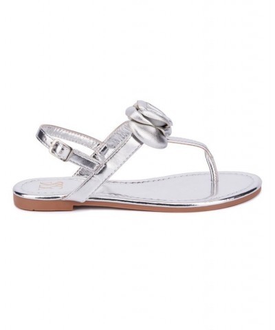 Rosette Women's Single Flower Thong T-Strap Sandal Silver $22.03 Shoes