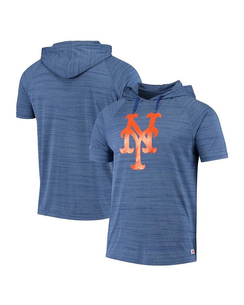 Men's Heather Royal New York Mets Raglan Short Sleeve Pullover Hoodie $29.57 Sweatshirt