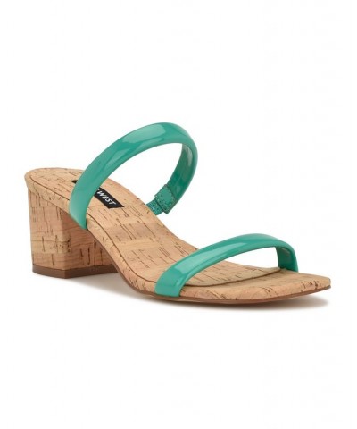 Women's Tae Round Toe Heeled Slide Dress Sandals Green $48.06 Shoes