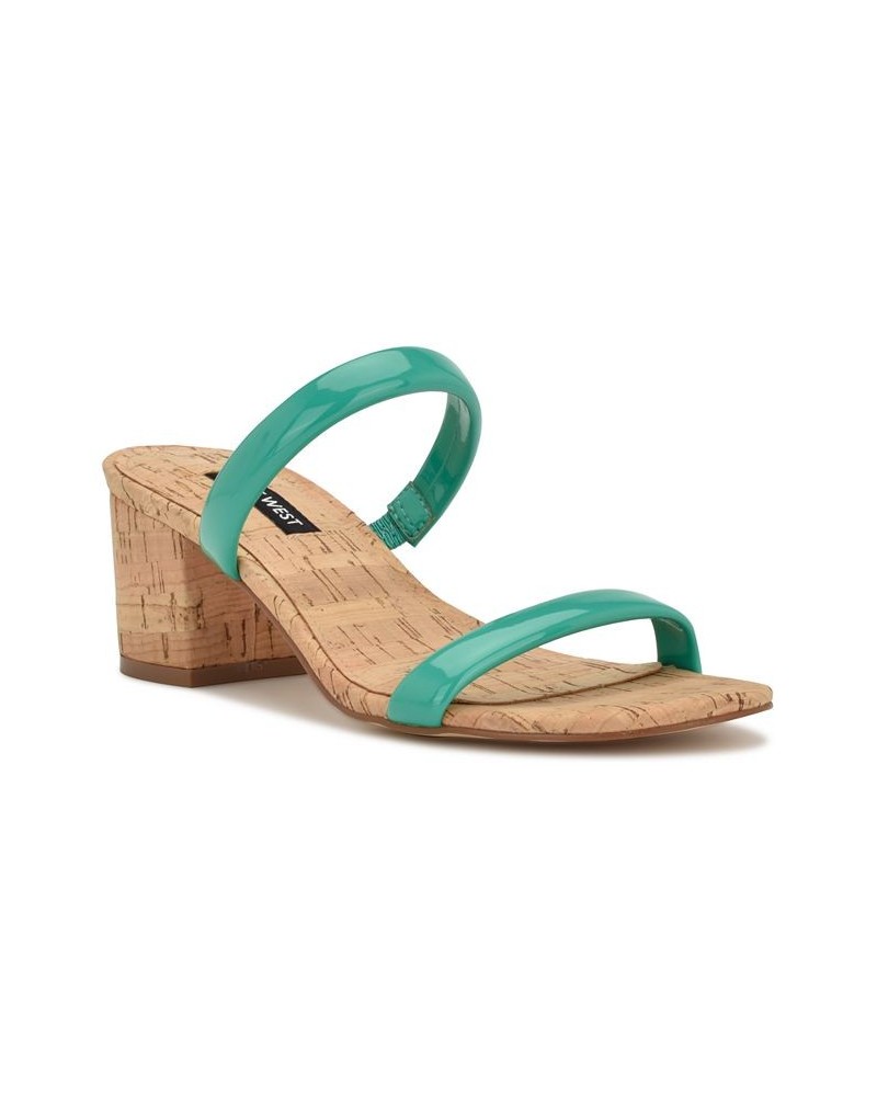 Women's Tae Round Toe Heeled Slide Dress Sandals Green $48.06 Shoes