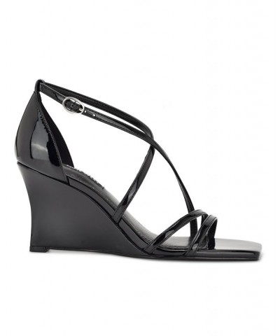 Women's Rolga Ankle Strap Wedge Dress Sandals Black $42.57 Shoes