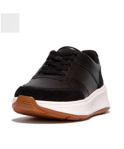 Women's F-Mode Leather or Suede Flatform Trainer Sneakers Black $55.50 Shoes